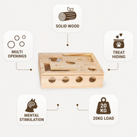 Boîte à puzzle pour chat en bois massif, jouet interactif pour dissimuler les friandises avec plusieurs ouvertures, stimulateur mental, distributeur de nourriture pour chats d'intérieur