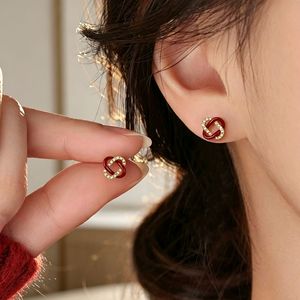 S925 Silver Stud Earrings Red Love Knot Geometric Design For Women Gift Jewelry - Product Image 1
