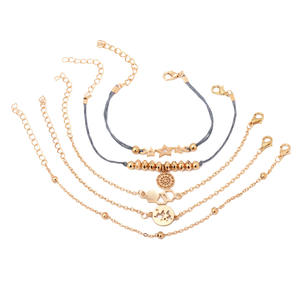 Juego de Pulseras con Dijes, Chapado en Oro Rosa, Estilo Bohemia, Regalo para Mujer, 5 Piezas, Estrella, Mapa del Mundo, Cuentas, Cordón Gris - Product Image 5