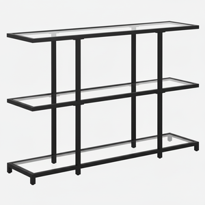 Venta caliente de estantes de vidrio de alta densidad de 3 niveles Mesa de consola con patas de metal para sala de estar o dormitorio Estantería abierta de entrada - Product Image 1