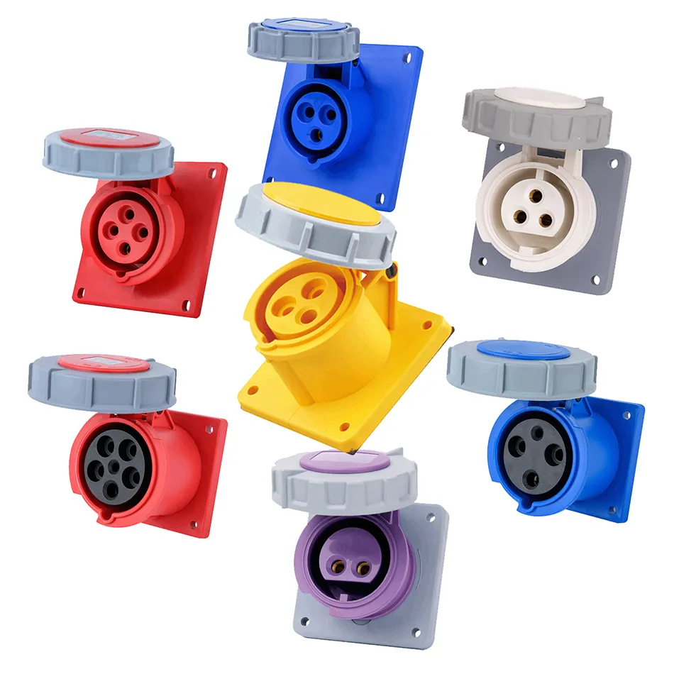 63 Amp Male Female Industrial Plug Socket 380V 63A 2 3 4 5 Pin plastik ABS Industrial Socket And Plug untuk Reefer Container