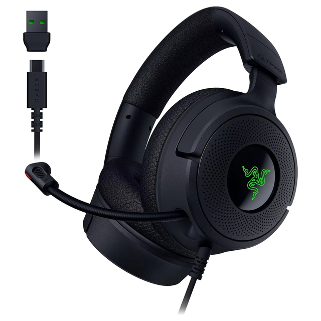 Razer Kraken V4 X Wired Gaming Headset 40 mm Drivers Cardioid Dynamic Mic Memory Foam Cushions Type C & Type PC Mac PS5 Cable