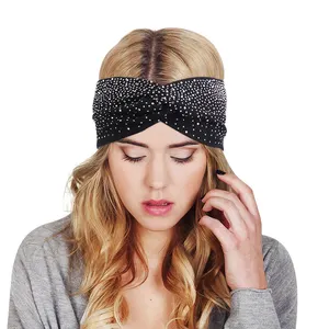 2021 Winter Soft Warm Cotton Turban Yoga Bling Headbands Custom Headband Women Hairband With Rhinestone
