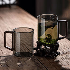 Taza de té de vidrio Miji con asa de madera, resistente a altas temperaturas, para uso en oficina, juego de una sola taza - Product Image 3