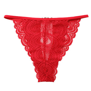 <span class=keywords><strong>Perizoma</strong></span> <span class=keywords><strong>rosso</strong></span> <span class=keywords><strong>sexy</strong></span> a vita media in maglia tinta unita con finiture in pizzo, in spandex/nylon, intimo confortevole da donna per uso quotidiano - Product Image 5