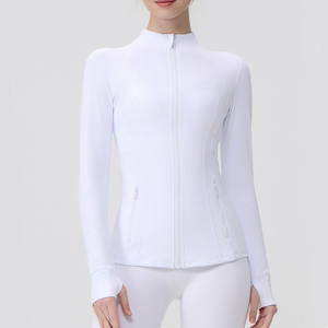 Jaket Olahraga Wanita Tanpa Jahitan Bernapas dengan Ritsleting Emas, Cepat Kering, Lengan Panjang, Atasan Lari, Set Yoga dan Set Wanita - Product Image 6