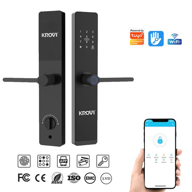KROVI B09 Smart Door Lock Electronic Fingerprint Remote Unlock Digital Card Key Cerradura Intelligente Tuya Smart Door Locks
