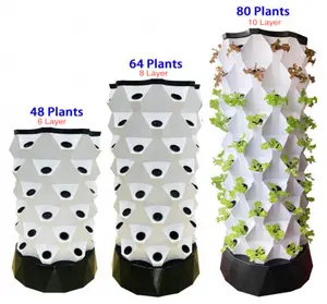 Low Cost 48/64/80 Holes 6/8/10 Layers Hydroponic Greenhouse Indoor Pant Tower Growing System Pineapple Vertical Tower For S