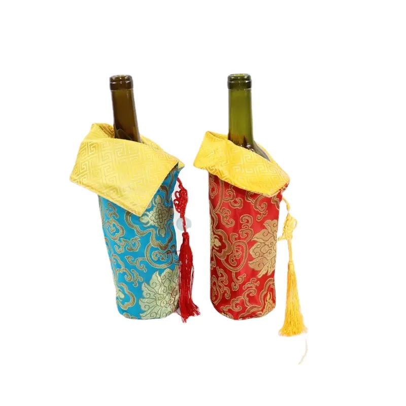 Bolsas de brocado de seda china con cordón Orit, bolsa de embalaje de vino, bolsa de regalo de Navidad