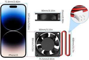 אדום רוח חשמלי 8 ס "מ חלוק dc מאוורר פליטה 12v 80 x80x25mm מרובע קירור מאוורר פלסטיק להבים אנרגיה חיסכון oem להתאמה אישית - Product Image 3