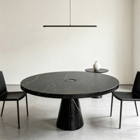 Table basse ronde en marbre Nero Marquina avec support conique massif et trou central, mobilier de luxe pour salon, maison de rêve