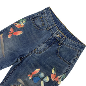 Màu Xanh Đội OEM/ODM Phong Cách Mới Chất Lượng Cao Hot Bán Thẳng Phù Hợp Với Giản Dị Phổ Biến Móc Cắt Hớt/Ripped Phụ Nữ Jeans - Product Image 3