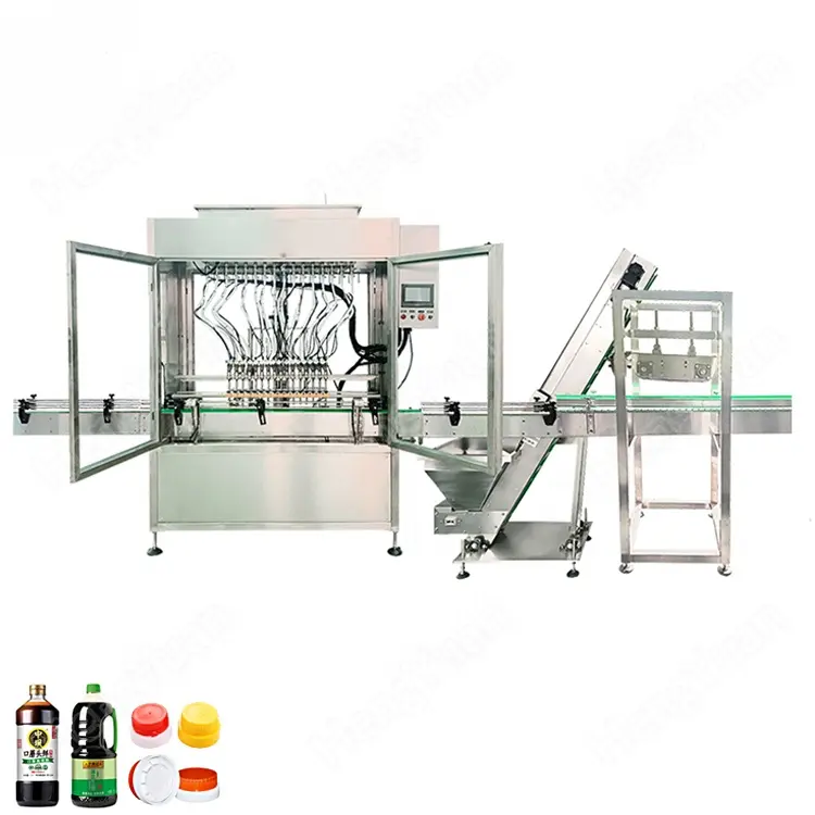 Máquinas automáticas de tampa e tampa de garrafa para distribuição de molho de soja, linha de produtos de enchimento por gravidade de líquidos, 50-1000ml