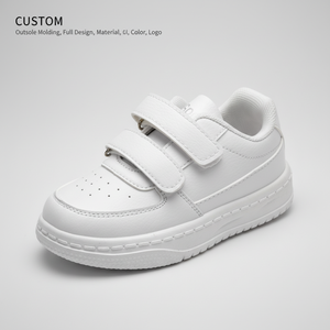 Nuove <span class=keywords><strong>Sneakers</strong></span> Casual <span class=keywords><strong>Bianche</strong></span> per Bambini 2026 con Doppia Chiusura a Strappo, Tomaia in Pelle, Personalizzazione Diretta dalla Fabbrica - Product Image 1