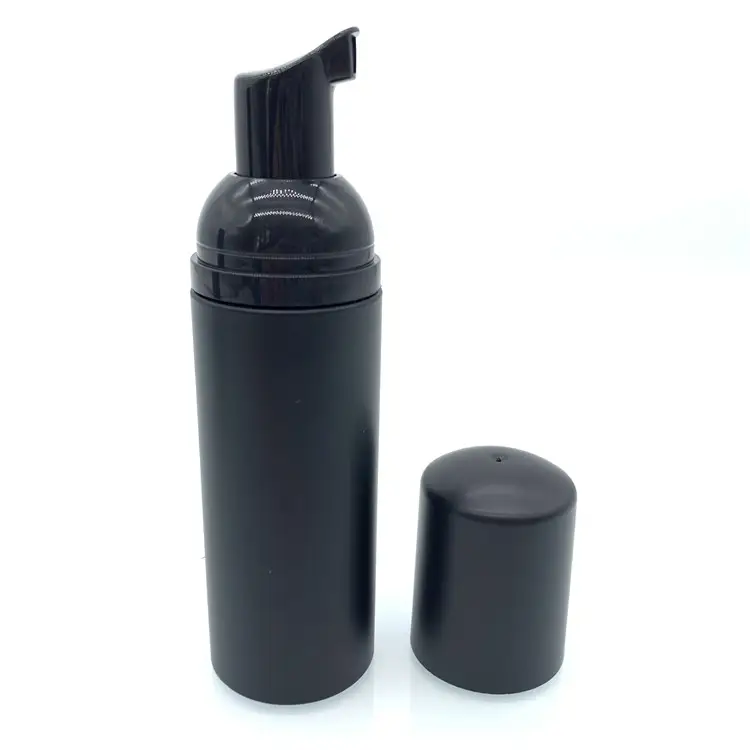 ماتي الأسود 60 مللي موس رغوة مستحضرات تجميل عالية الجودة الزجاجات البلاستيكية مع رغوة مضخة زجاجات سوداء ، منظف للوجه زجاجة