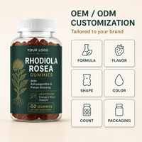 Gummies personnalisées à la Rhodiola Rosea en gros, formule marque blanche, énergie et humeur, 60 unités