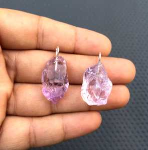 Colgante de plata de ley 92,5 de amatista Rosa Natural, piedra preciosa de 2 piezas, hecho a mano, muy impresionante - Product Image 1