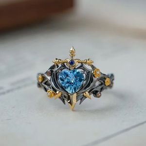 Anillo Espada Rosa Espina con Cristal Azul Real, Anillo de Moda Amoroso, Decoración para el Dedo Índice, Anillo de Boda Retro - Product Image 6