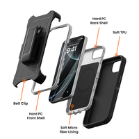 Étui robuste 3 couches avec clip ceinture pour iPhone 16e/17e, coque antichoc PC+TPU avec support et protection anti-poussière des ports