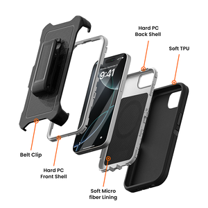 Funda Resistente de 3 Capas con Clip para Cinturón para <span class=keywords><strong>iPhone</strong></span> 16e/17e, Carcasa Antigolpes de PC+TPU con Soporte y Protección contra el Polvo - Product Image 6