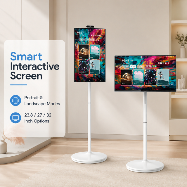 27 Inch LCD Touch Screen Indoor Android Advertising Digital Signage Portable Mobile Floor Standing Smart TV for Meeting Rooms