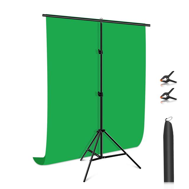 PULUZ 1x2m T-Shape Photo Studio Background Support Stand Kit with Clips Green Screen Backdrop for Portrait Video Shooting