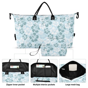 Sac de voyage 2 pièces en polyester à imprimé floral Hibiscus personnalisé, sac fourre-tout pour week-end, sac de nuit avec pochette pour trolley - Product Image 2