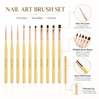 Ensemble de 10 pinceaux à ongles personnalisables avec logo, manche en bois, poils en nylon, pour dégradé et motifs floraux, idéal pour les salons de manucure – Facile à utiliser pour les débutants