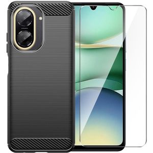 เคสสำหรับ redmi A5 4G, คาร์บอนไฟเบอร์ TPU ดูดซับแรงกระแทกดีไซน์สีดำพร้อมอุปกรณ์ป้องกันหน้าจอ - Product Image 1