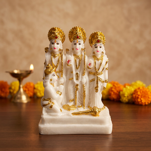 Ídolo de Ram Darbar en Oro Blanco con Hanuman, 5 Pulgadas, Acabado en Polvo de Mármol, Ram Sita Lakshman Murti para Templo, Oficina, Escritorio, Sala de Estar - Product Image 4