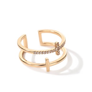 Gemnel Ultimo disegno di gioielli In Oro cubic zirconia doppia croce anello semplice - Product Image 1
