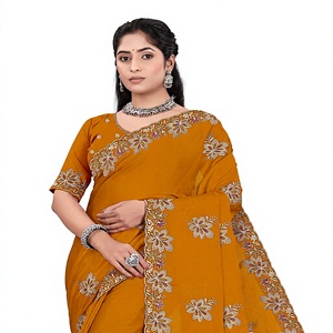 Sari en satin et mousseline de soie pour femme, personnalisable, style indien, broderie Swarovski, design Patola, style traditionnel, pour mariage, par Vexotrend - Product Image 1