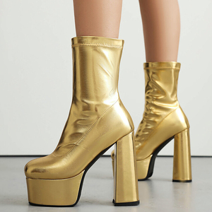 Big Feet Size 48 Women Thick Platform Short <b>Boots</b> High Chunky Heels Ankle Booties Square Toe Stretchy on Custom Shoes - Product Image 4