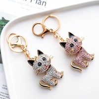 Aksesoris Tas Bergaya Gantungan Kunci Hewan Lucu Berkilauan 3d Logam Kristal Berlian Imitasi Gantungan Kunci Kucing