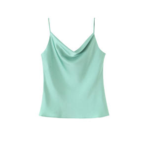 Haut en satin sans bretelles pour femmes grandes tailles Happy Plus, couleur unie vert verre, chemisier N9181-1 - Product Image 3