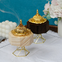 Brûleur d'encens en bois octogonal miniature de style minimaliste, Bukhoor Mabkhara avec support et couvercle en forme de mini-dôme de mosquée