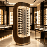 Étagère de présentation personnalisée pour magasin d'optique, présentoir sur pied en métal et bois pour lunettes de soleil, support de présentation pour lunettes de soleil