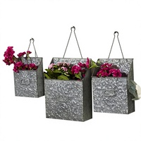 Vente directe 1.6 gallons en métal galvanisé Design classique Jardinières murales écologiques Lot de 3 pots de plantes suspendus pour la décoration intérieure