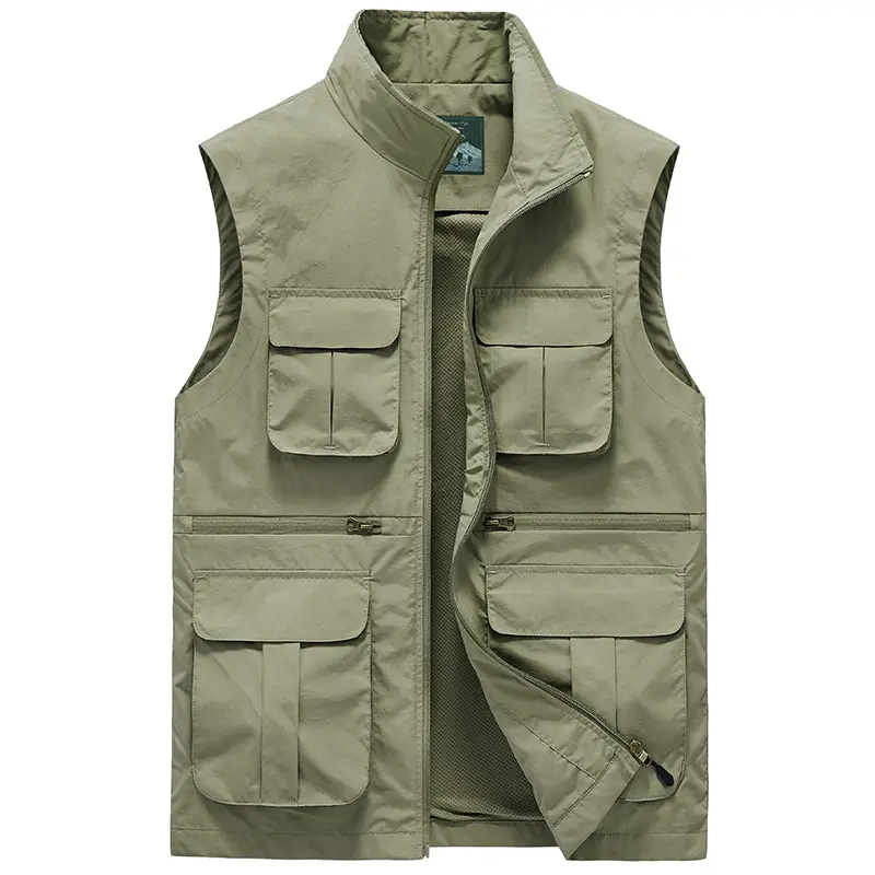 Plus size cargo vest for middle-aged men multi-pocket outdoor fishing photography multi-function tactical vest thin coat