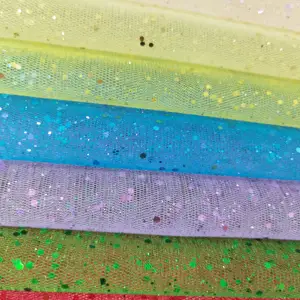 Tessuto di Tulle trasparente in polvere di cristallo di paillettes bianco lucido con Glitter scintillante in avorio metallizzato in tessuto a rete per abiti da Costume