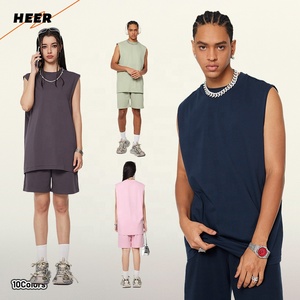 Gilet con stampa personalizzata Hip Hop all'ingrosso da uomo girocollo Streetwear in cotone due pezzi canottiera Set corto - Product Image 1