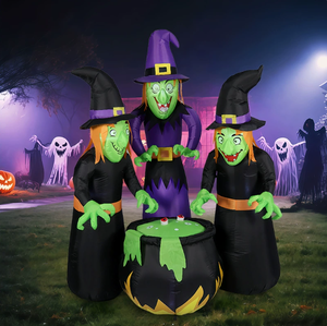 Decorazione Gonfiabile di Halloween con Tre <span class=keywords><strong>Streghe</strong></span> Intorno a un Calderone, con Luci LED, Ornamento per Esterni e Giardino - Product Image 3
