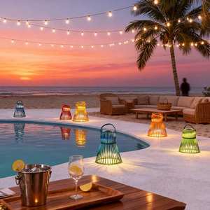 Sigarten Solar y carga USB linterna de suelo grande al aire libre impermeable Boho sintético ratán linternas <span class=keywords><strong>para</strong></span> piscina jardín Patio - Product Image 2