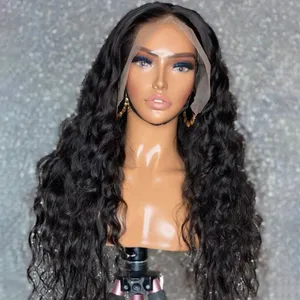 Toptan 40 inç sapıkça kıvırcık yüzde 100 insan saçı peruk brezilyalı dantel ön peruk siyah insan saçı siyah kadın peruk peruk