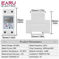 Compteur d'énergie électrique monophasé numérique LCD EARU 230V, compteur d'énergie électrique numérique KWH, compteur d'électricité numérique, rail DIN DDS663