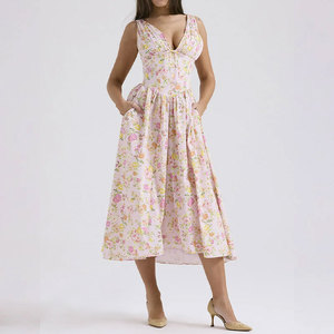 Nouvelle Robe <span class=keywords><strong>Longue</strong></span> Plissée Imprimée Épaules Dénudées Sans Plis Style Vintage pour Femme Printemps 2026 - Product Image 2