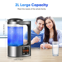 Bouilloire à eau hydrogénée génératrice d'hydrogène actif 2 litres Technologie Spe Pem Ioniseur d'eau hydrogénée avec grand écran LED 1,5 ppm