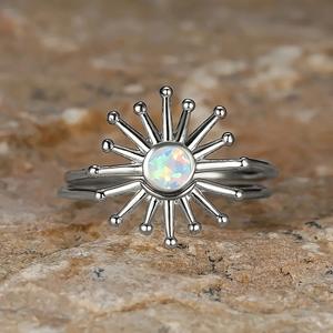 Anillo de Cóctel H392 Crown, Chapado en Oro, con Ópalo en Engaste de Bisel, Joyería de Moda Unisex, Regalo - Product Image 5