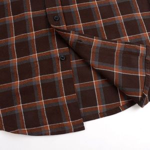 High Quality <strong>Men's</strong> Casual Flannel <strong>Shirt</strong> Brown Checkered Design Fashionable Versatile for Office Long Sleeves Anti-Wrinkle