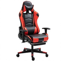 Chaise de bureau pour ordinateur, chaise de gaming style course, base en métal/nylon, accoudoirs en cuir PU, inclinable, traditionnelle
